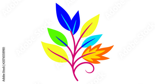Colorful illustration of a leafy branch.
