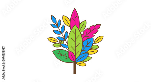 Colorful illustration of a leafy branch.