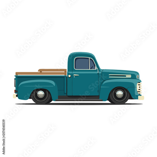 Vintage Teal Pickup Truck Retro Vehicle Classic Automobile Vehicle Illustration
