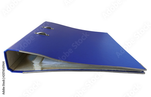 Blue document file case storing important papers. Isolated