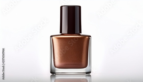 A Single Bottle Of Brown Nail Polish Isolated On A White Background