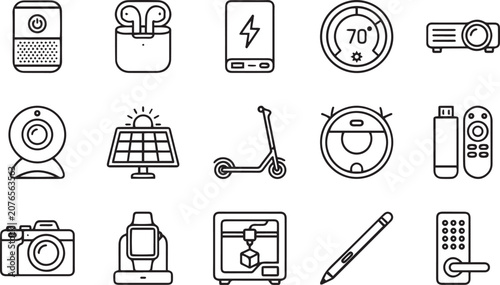 Tableau sur toile Smart gadgets and modern consumer electronics line icons set