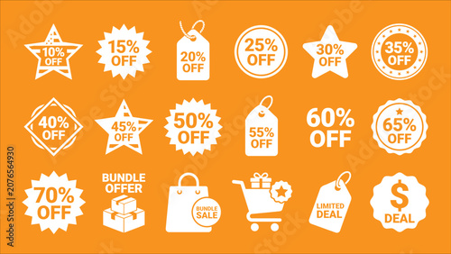Discount and sale icons in white on orange background