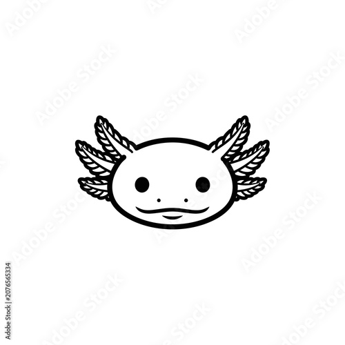 A cute cartoon axolotl with a smiley face and feathered gills