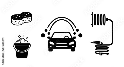 Black and white car wash icons