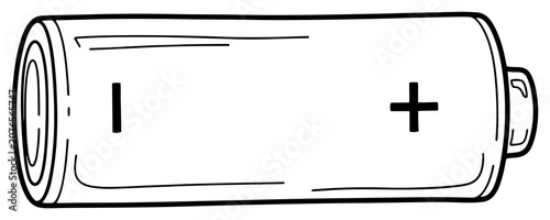 Tableau sur toile Single alkaline battery object in simple hand drawn line art style