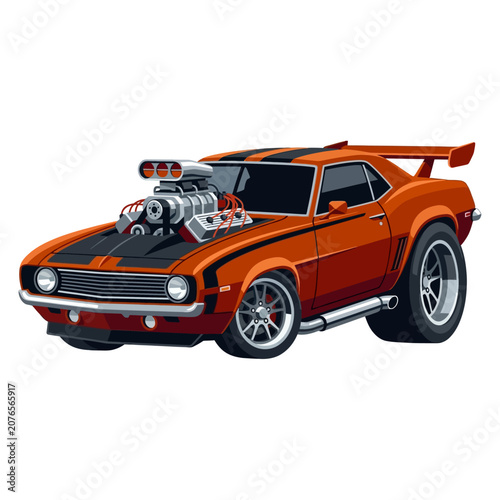 Custom Orange Muscle Car with Supercharger