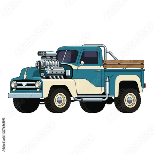 Custom Vintage Pickup Truck with Supercharger - Retro Automotive Icon