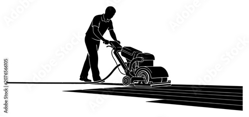 Cuadro en lienzo Floor grinding and polishing machine operator in minimalist silhouette style