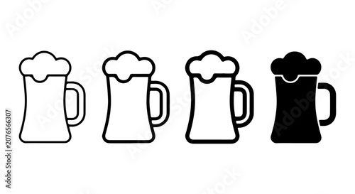 Bild auf Leinwand Beer Mug Icons Set, Frothy Beverage Drink Glass Vector Graphics, Pub Bar Refresh