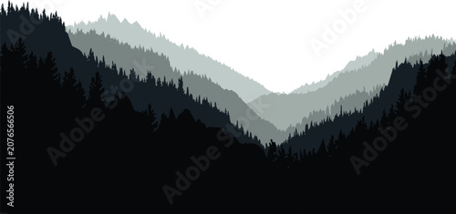 Cuadro en lienzo Abstract mountain range silhouette backdrop with layered hills and pine forest m
