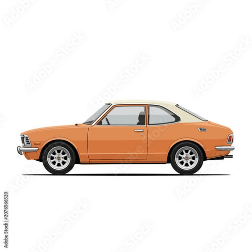 Orange Vintage Coupe Car Side View - Retro Auto Illustration