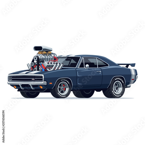 Powerful Muscle Car with Supercharger | Vintage Car Art