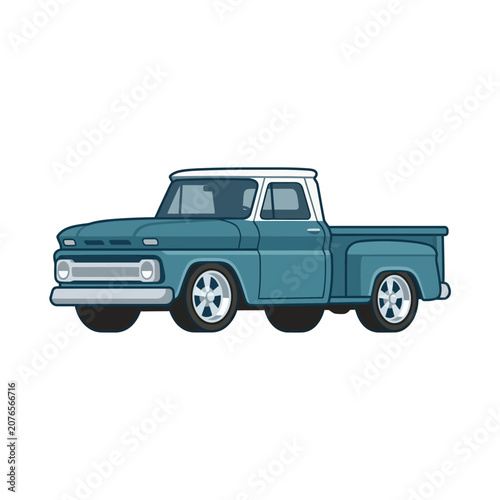 Retro Blue Pickup Truck Cartoon, Vintage Vehicle Vector