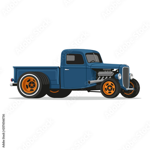 Retro Blue Hot Rod Pickup Truck, Vintage Custom Vehicle