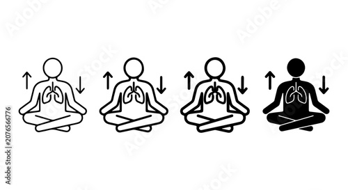 Konstfotografi Breathing Exercise Icons, Yoga Meditation Figures, Lung Anatomy Illustration, He