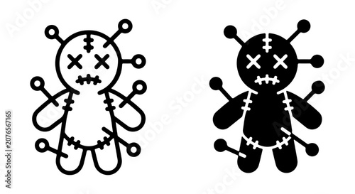 Foto Voodoo Doll Icons, Black and White, Simple Vector Graphics for Halloween and Mag