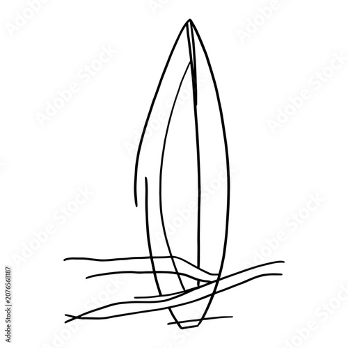 Photography Surfboard on sea waves for summer vacation and surfing theme in minimalist line