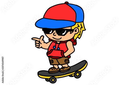 Cartoon Boy Riding Skateboard Wearing Cool Sunglasses