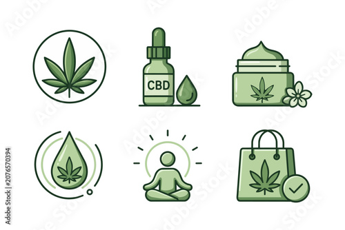 Canvas Print CBD vector icon set with cannabis leaf and relaxation icons for medicinal use