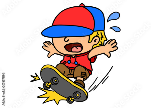 Cartoon Boy Riding Skateboard Looking Surprised