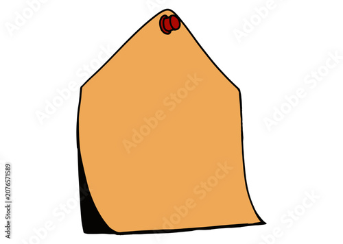 Orange Sticky Note with Push Pin Hand Drawn Illustration