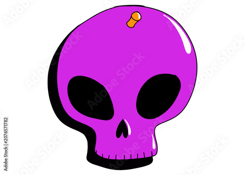 Purple Cartoon Skull Sticker Hand Drawn Illustration