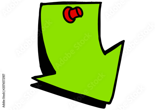 Green Arrow Shaped Sticky Note with Push Pin Illustration