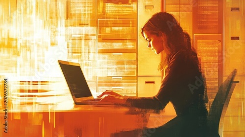 woman working on laptop in office