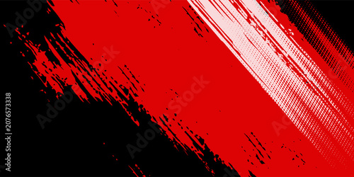 Glitch distorted grunge background. Red halftone dots blue color pattern