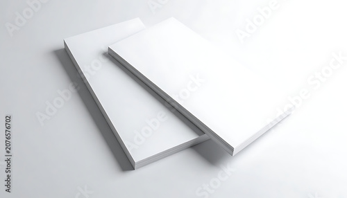 Two overlapping blank rectangular white cards showcasing clean surface, mockup presentation, branding template, empty space