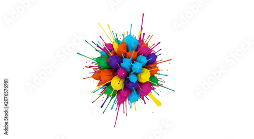 Colorful paint splatter explosion mess.