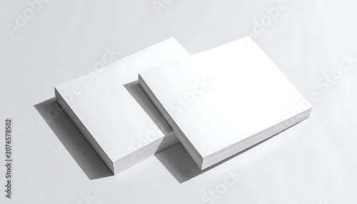 Two square paper stack mockup with soft shadows, stationery identity branding template