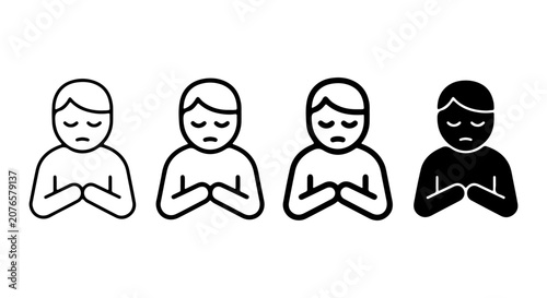Obraz na płótnie Prayer Icons, Praying Person Symbols, Supplication Gestures, Religious Faith Vec