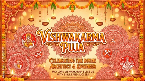 Vibrant Hindu Vishwakarma Puja Celebration Background
