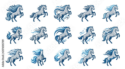 Bild auf Leinwand Collection of blue horse and stallion mascot logos.