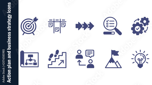 Quadro su tela Action plan and business strategy solid icon set