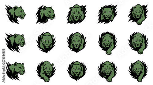 Photography Dark green panther mascot and head icons.