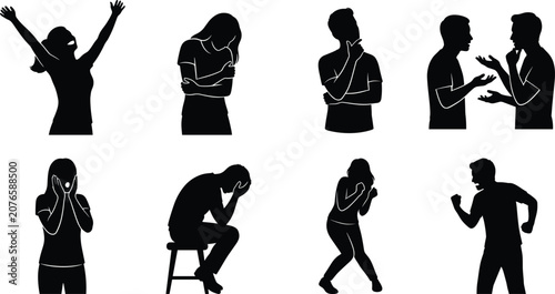 Tableau sur toile Set of human emotions silhouettes representing mental state, feelings, expressio