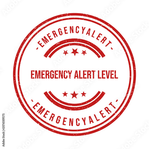 Red round rubber stamp with the text emergency alert level in center