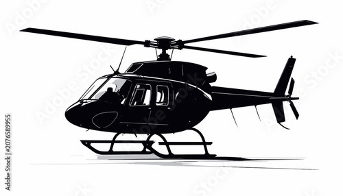Schilderij op canvas Black helicopter with rotor blades.