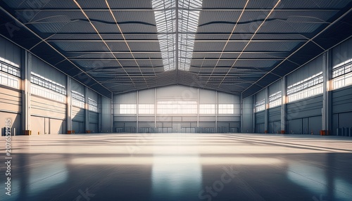 spacious modern hangar interior with open gates