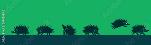 Foto Hedgehog animation sprite sheet with various poses like walking, running, jumping, and looking up on a green background