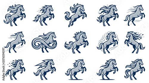 Foto Diverse set of athletic horse and pony logo designs.