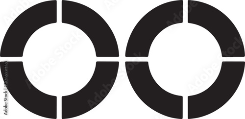 Minimalist black segmented circle ring diagrams representing geometric infinity symbol and diagram, design, and art and divided