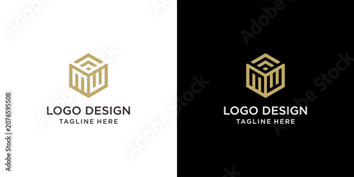 Letter MW Modern Geometric Cube Monogram Logo Template