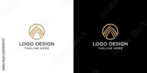 Obraz na plátně Modern minimalist logo template featuring an abstract mountain formed by elegant curved lines enclosed within a circular frame