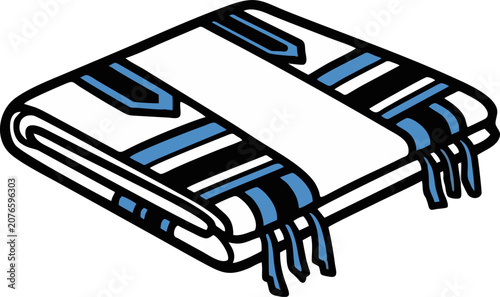 Cuadro en lienzo Shawl Graphic Illustration of a Folded Jewish Prayer Tallit with Blue Stripes