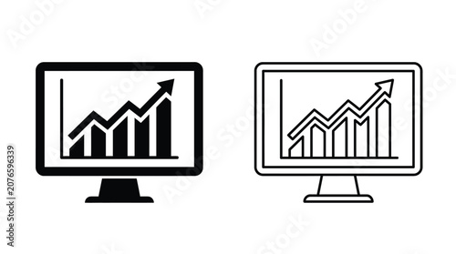 Monitor displaying upward growth chart icons on white background
