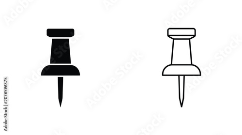Pushpin icons black solid and outline versions on isolated white background